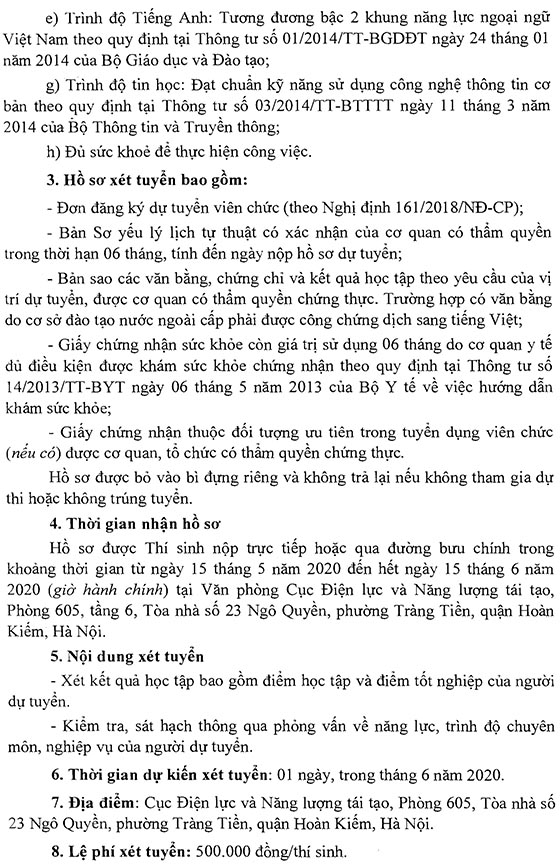Cục Điện lực và Năng lượng tái tạo xét tuyển viên chức năm 2020