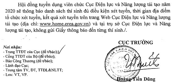 Cục Điện lực và Năng lượng tái tạo xét tuyển viên chức năm 2020
