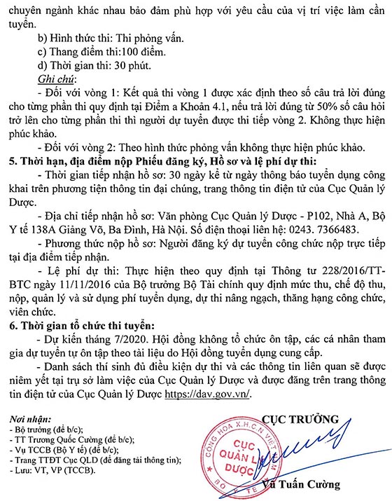 Cục Quản Lý Dược tuyển dụng công chức năm 2020