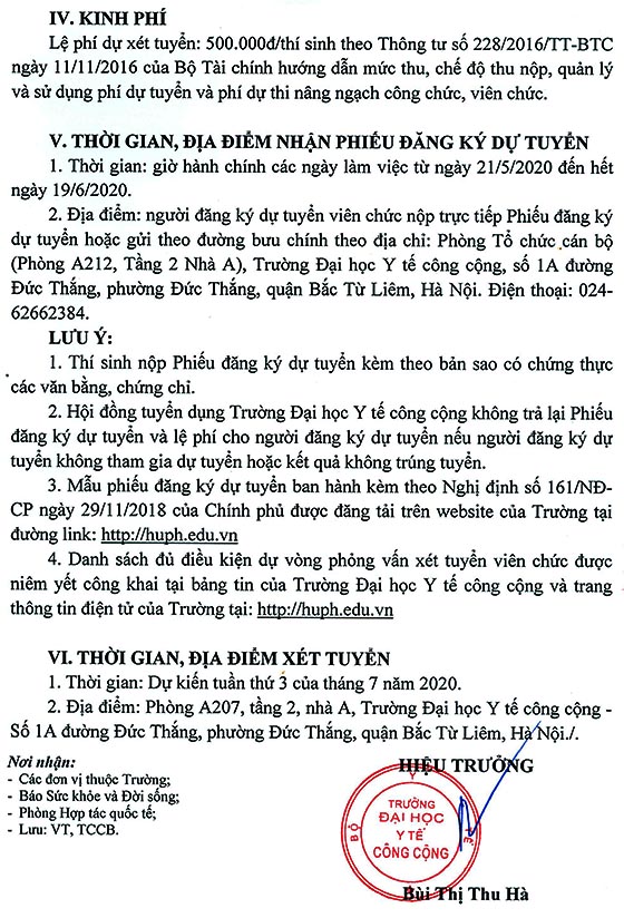  Đại học Y tế công cộng tuyển dụng viên chức năm 2020 đợt 1