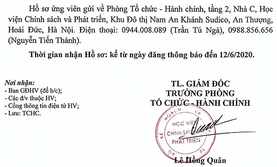 Học viện Chính sách và Phát triển tuyển dụng giảng viên năm 2020