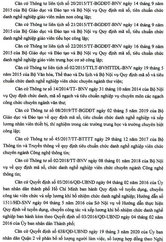 Phòng giáo dục và đào tạo quận 2, TP.HCM tuyển dụng viên chức năm 2020
