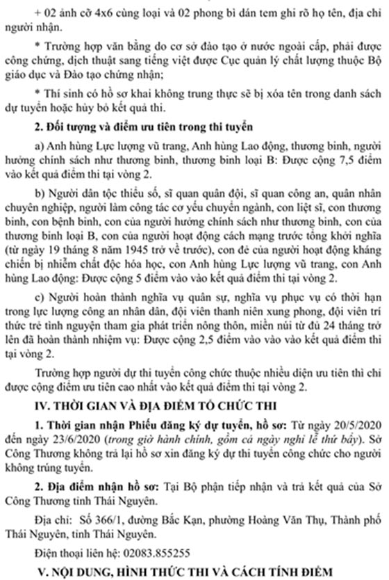 Sở Công Thương tỉnh Thái Nguyên tuyển dụng công chức năm 2020