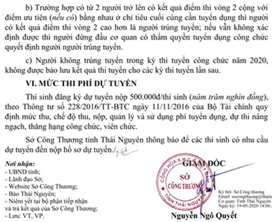 Sở Công Thương tỉnh Thái Nguyên tuyển dụng công chức năm 2020