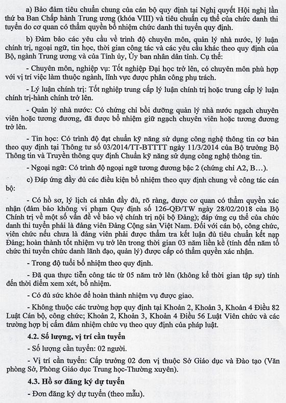 Sở Giáo dục và Đào tạo tỉnh Bình Dương thi tuyển chức danh cấp trưởng đơn vị năm 2020