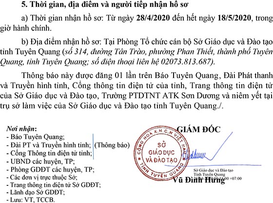 Sở Giáo dục và Đào tạo tỉnh Tuyên Quang thi tuyển chức danh Hiệu trưởng năm 2020