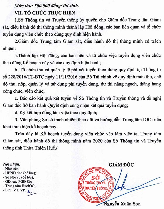 Sở Thông tin và Truyền thông Thừa Thiên Huế tuyển dụng viên chức năm 2020