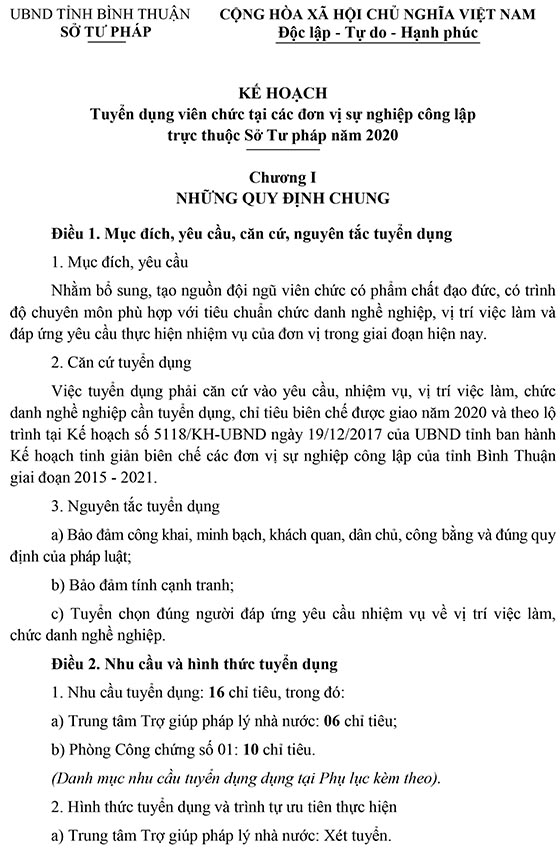 Sở Tư pháp Bình Thuận tuyển dụng viên chức năm 2020