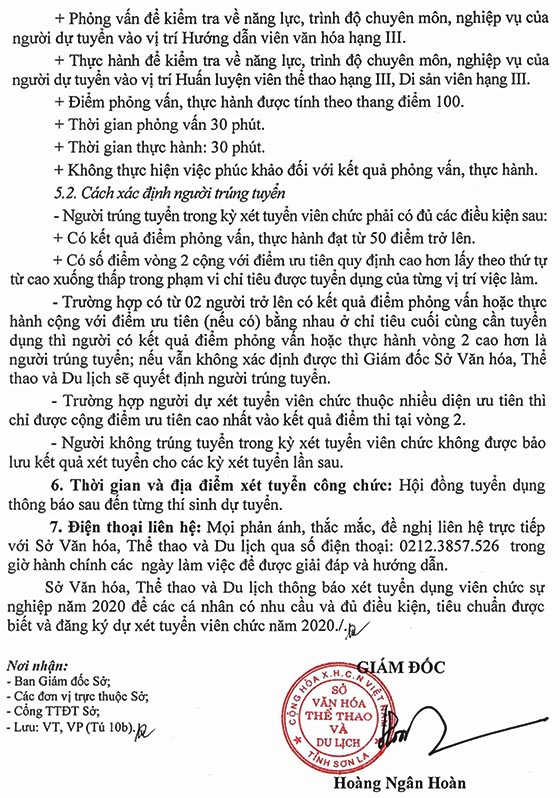 Sở Văn hóa, Thể thao và Du lịch tỉnh Sơn La tuyển dụng viên chức năm 2020