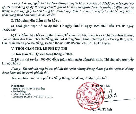Tòa án nhân dân TP.Đà Nẵng thi tuyển công chức năm 2020