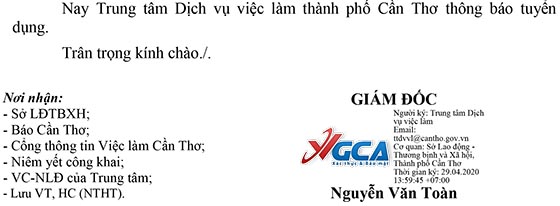 Trung tâm Dịch vụ việc làm TP.Cần Thơ tuyển dụng viên chức năm 2020