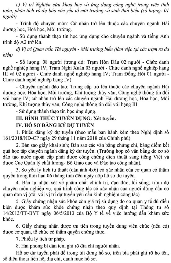 Trung tâm Hải văn thông báo tuyển dụng viên chức năm 2020