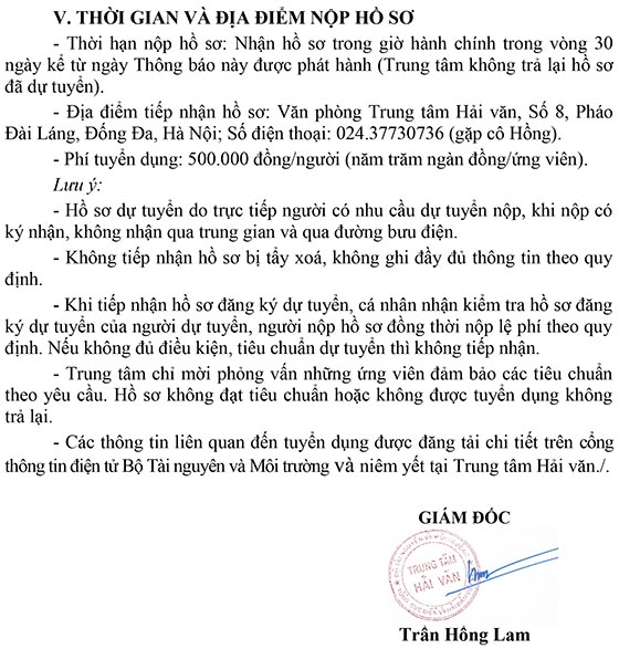 Trung tâm Hải văn thông báo tuyển dụng viên chức năm 2020