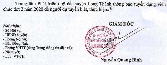 Trung tâm Phát triển quỹ đất huyện Long Thành, Đồng Nai tuyển dụng viên chức đợt 2 năm 2020