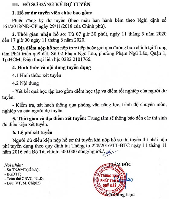 Trung tâm Phát triển quỹ đất TP.HCM tuyển dụng viên chức năm 2020