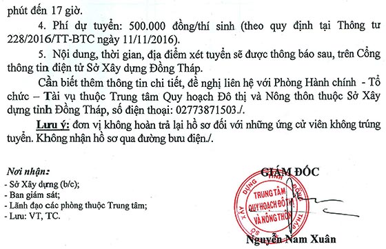 Trung tâm Quy hoạch Đô thị và Nông thôn tỉnh Đồng Tháp tuyển dụng viên chức năm 2020