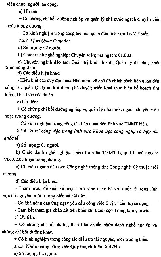 Trung tâm Quy hoạch và Điều tra tài nguyên - môi trường biển khu vực phía Nam tuyển dụng viên chức năm 2020