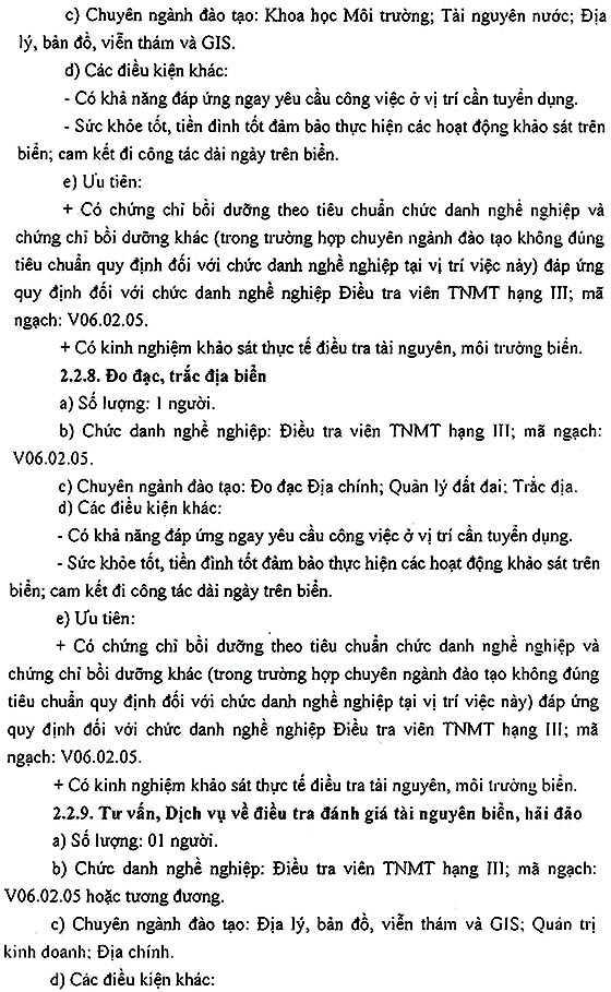 Trung tâm Quy hoạch và Điều tra tài nguyên - môi trường biển khu vực phía Nam tuyển dụng viên chức năm 2020