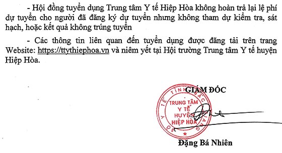 Trung tâm Y tế huyện Hiệp Hòa, Bắc Giang tuyển dụng viên chức năm 2020
