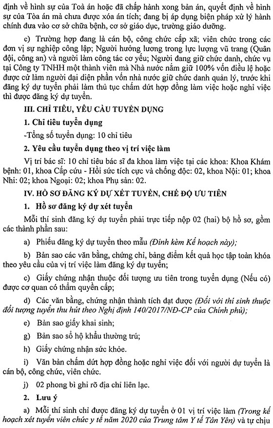 Trung tâm Y tế huyện Tân Yên, Bắc Giang tuyển dụng viên chức năm 2020