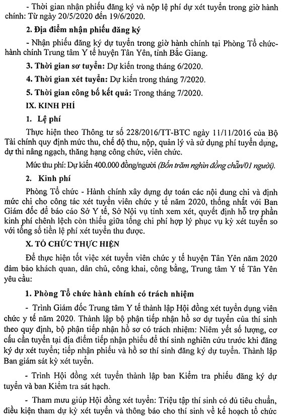Trung tâm Y tế huyện Tân Yên, Bắc Giang tuyển dụng viên chức năm 2020
