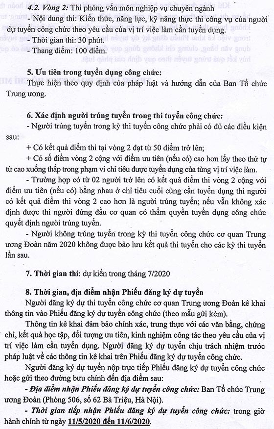 Trung ương Đoàn TNCS Hồ Chí Minh tuyển dụng công chức năm 2020