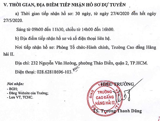Trường Cao Đẳng Hàng Hải II TP.HCM tuyển dụng viên chức năm 2020