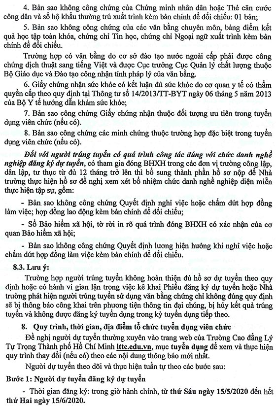 Trường Cao đẳng Lý Tự Trọng TP.Hồ Chí Minh tuyển dụng viên chức năm học 2019 - 2020 (đợt 3)