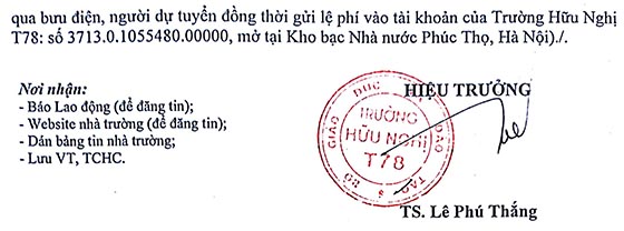 Trường Hữu Nghị T78 tuyển dụng viên chức năm 2020