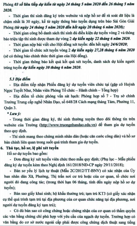 Trường Trung Cấp Nghề Nhân Đạo TP.HCM xét tuyển viên chức năm 2020