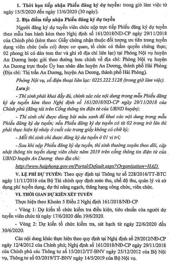 UBND huyện An Dương, TP.Hải Phòng tuyển dụng viên chức năm 2020