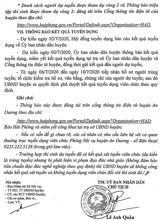 UBND huyện An Dương, TP.Hải Phòng tuyển dụng viên chức năm 2020