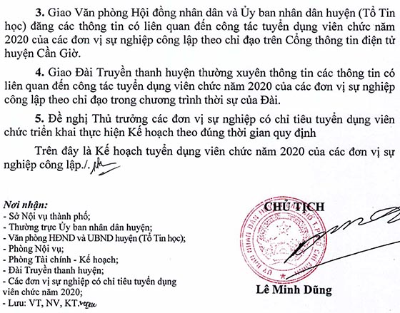 UBND huyện Cần Giờ, TP.HCM tuyển dụng viên chức năm 2020 (đợt 1)