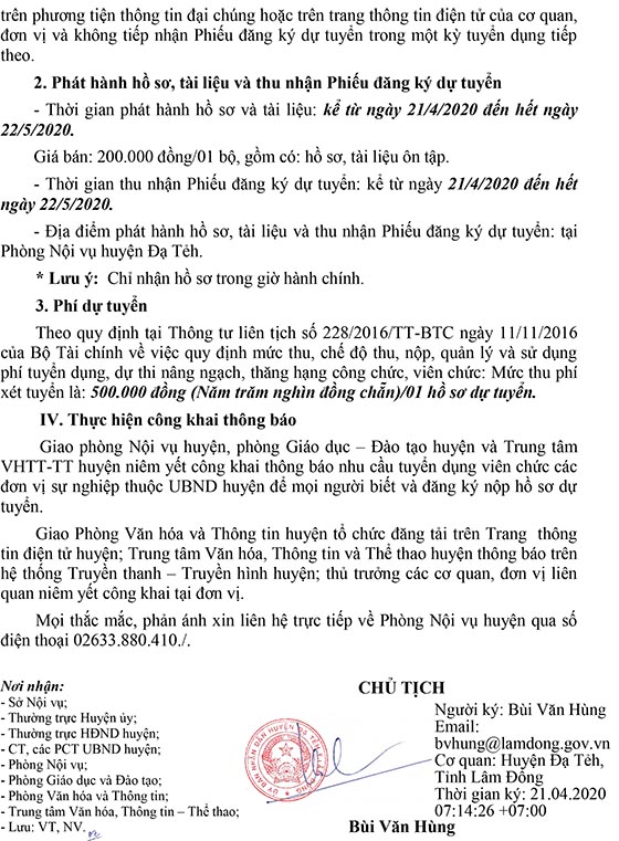 UBND huyện Đạ Tẻh, Lâm Đồng tuyển dụng viên chức giáo dục năm 2020