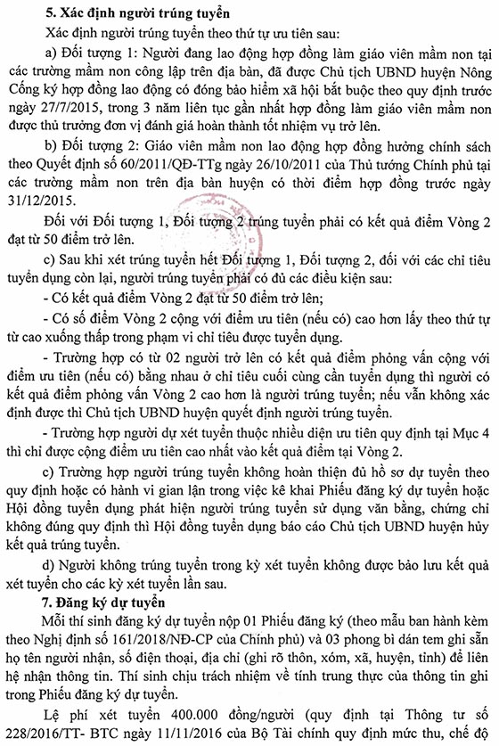 UBND huyện Nông Cống, Thanh Hóa thông báo tuyển dụng giáo viên mầm non năm 2020