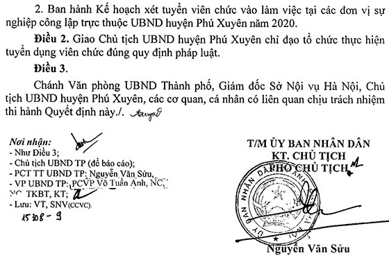 UBND huyện Phú Xuyên, TP.Hà Nội xét tuyển viên chức năm 2020