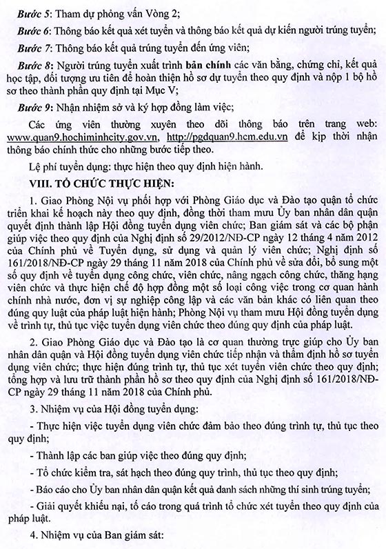 UBND Quận 9, TP.HCM tuyển dụng viên chức giáo dục năm học 2020 - 2021