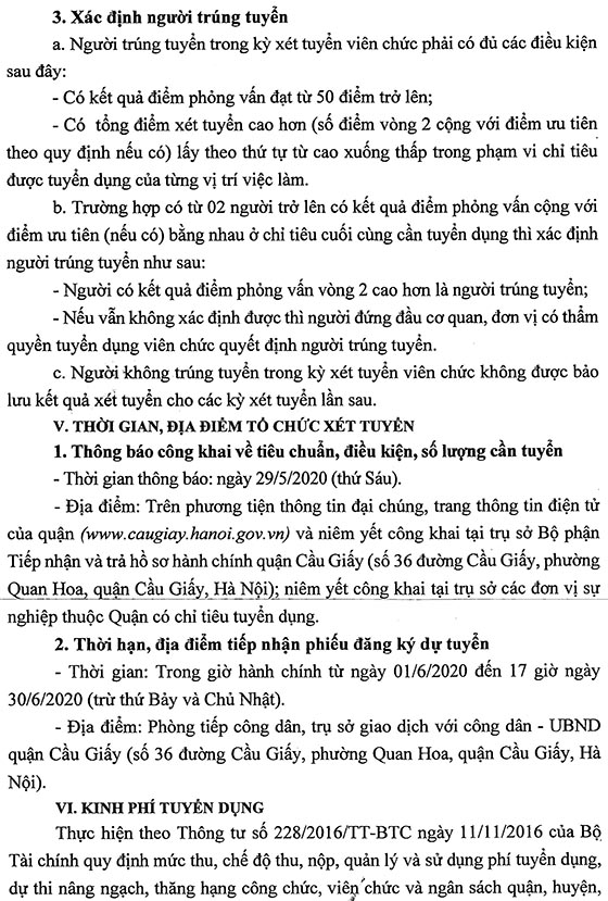 UBND quận Cầu Giấy, TP.Hà Nội tuyển dụng viên chức năm 2020