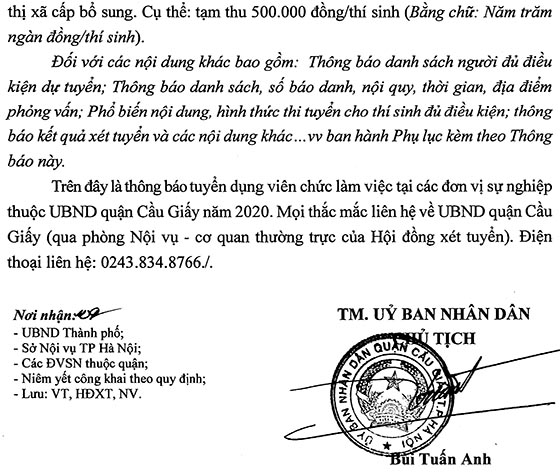 UBND quận Cầu Giấy, TP.Hà Nội tuyển dụng viên chức năm 2020
