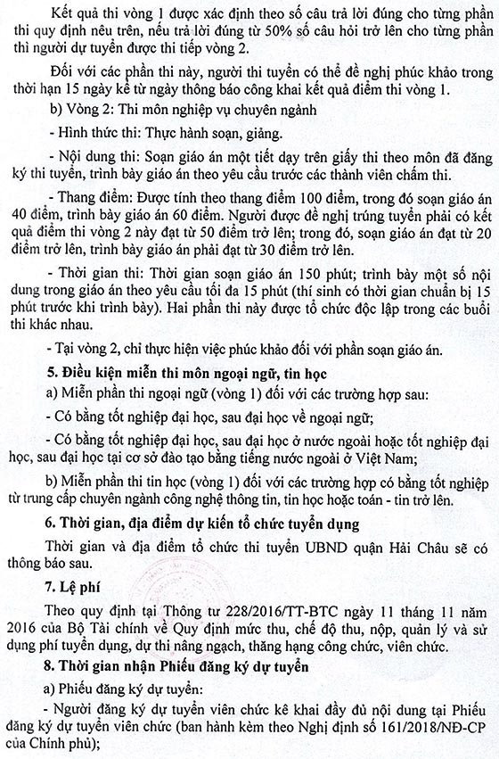 UBND quận Hải Châu, TP.Đà Nẵng tuyển dụng giáo viên đợt 2, năm học 2019-2020