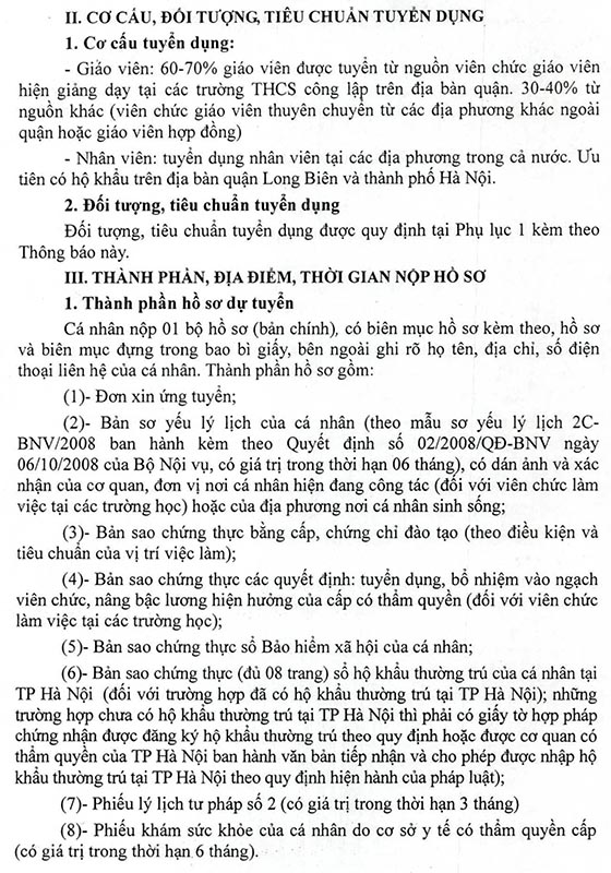 UBND quận Long Biên, Hà Nội tuyển dụng giáo viên, nhân viên năm 2020