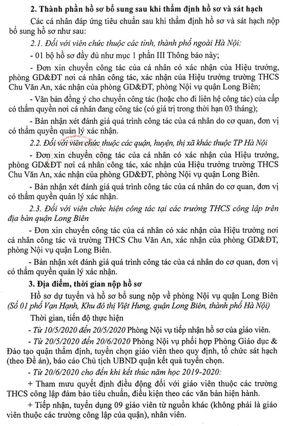 UBND quận Long Biên, Hà Nội tuyển dụng giáo viên, nhân viên năm 2020
