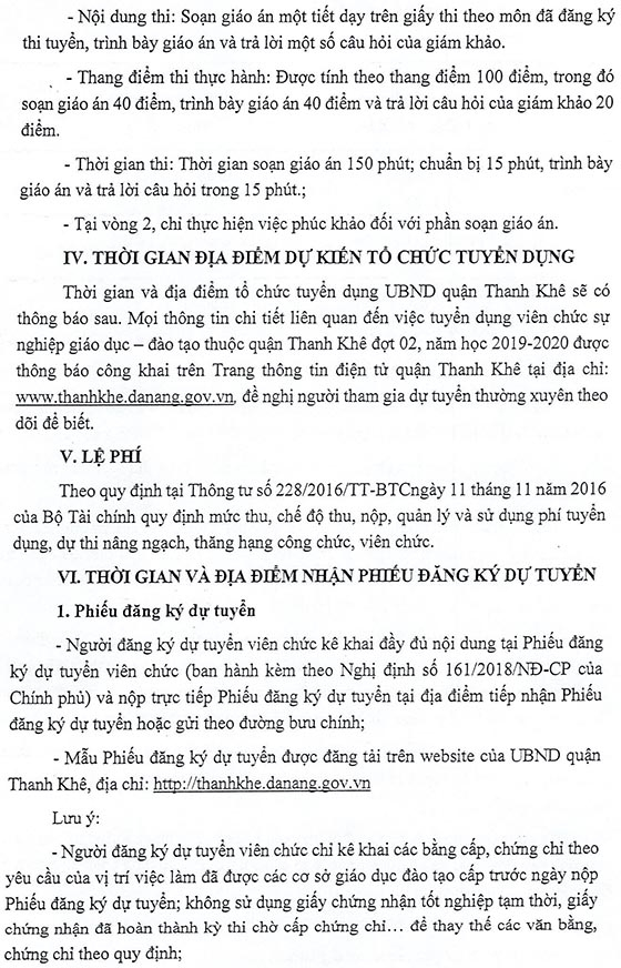 UBND quận Thanh Khê, TP.Đà Nẵng tuyển dụng giáo viên đợt 2, năm học 2019 – 2020
