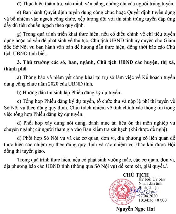 UBND tỉnh Bình Thuận tuyển dụng công chức năm 2020