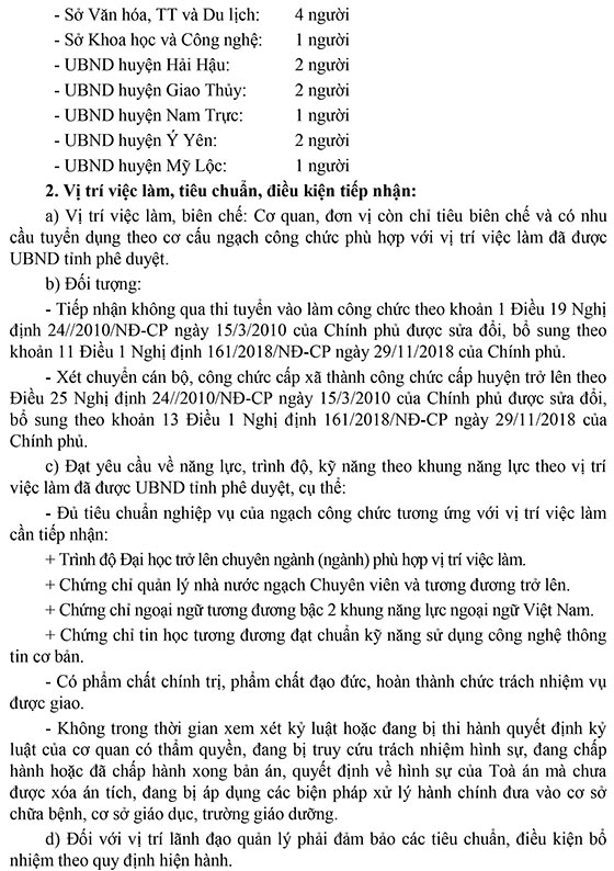 UBND tỉnh Nam Định tiếp nhận viên chức vào làm công chức không qua thi tuyển năm 2020