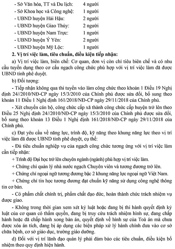 UBND tỉnh Nam Định tiếp nhận công chức năm 2020
