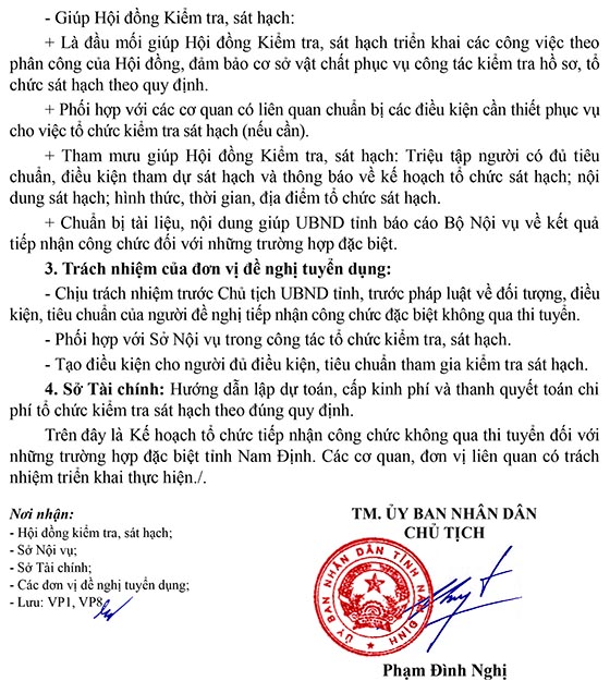 UBND tỉnh Nam Định tiếp nhận công chức năm 2020