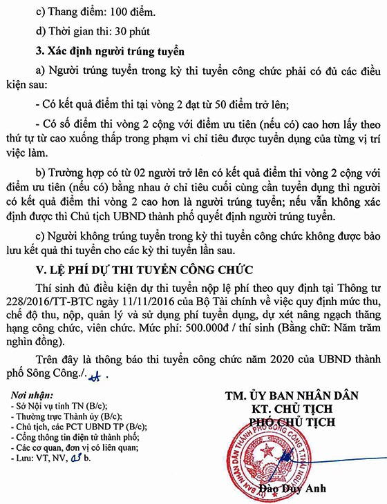 UBND TP. Sông Công, Thái Nguyên thi tuyển công chức năm 2020