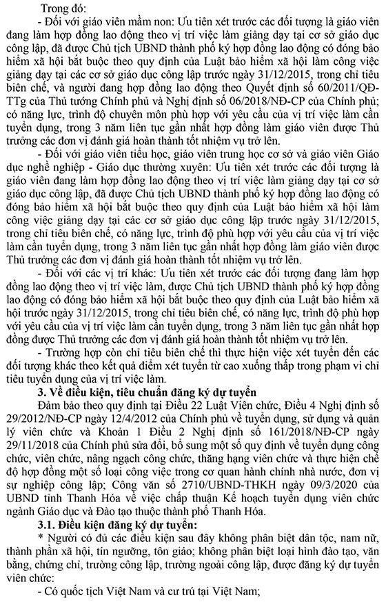 UBND TP.Thanh Hóa tuyển dụng viên chức giáo dục năm 2020