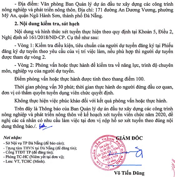 Ban QLDAĐTXD các công trình nông nghiệp và phát triển nông thôn TP.Đà Nẵng tuyển dụng viên chức năm 2020